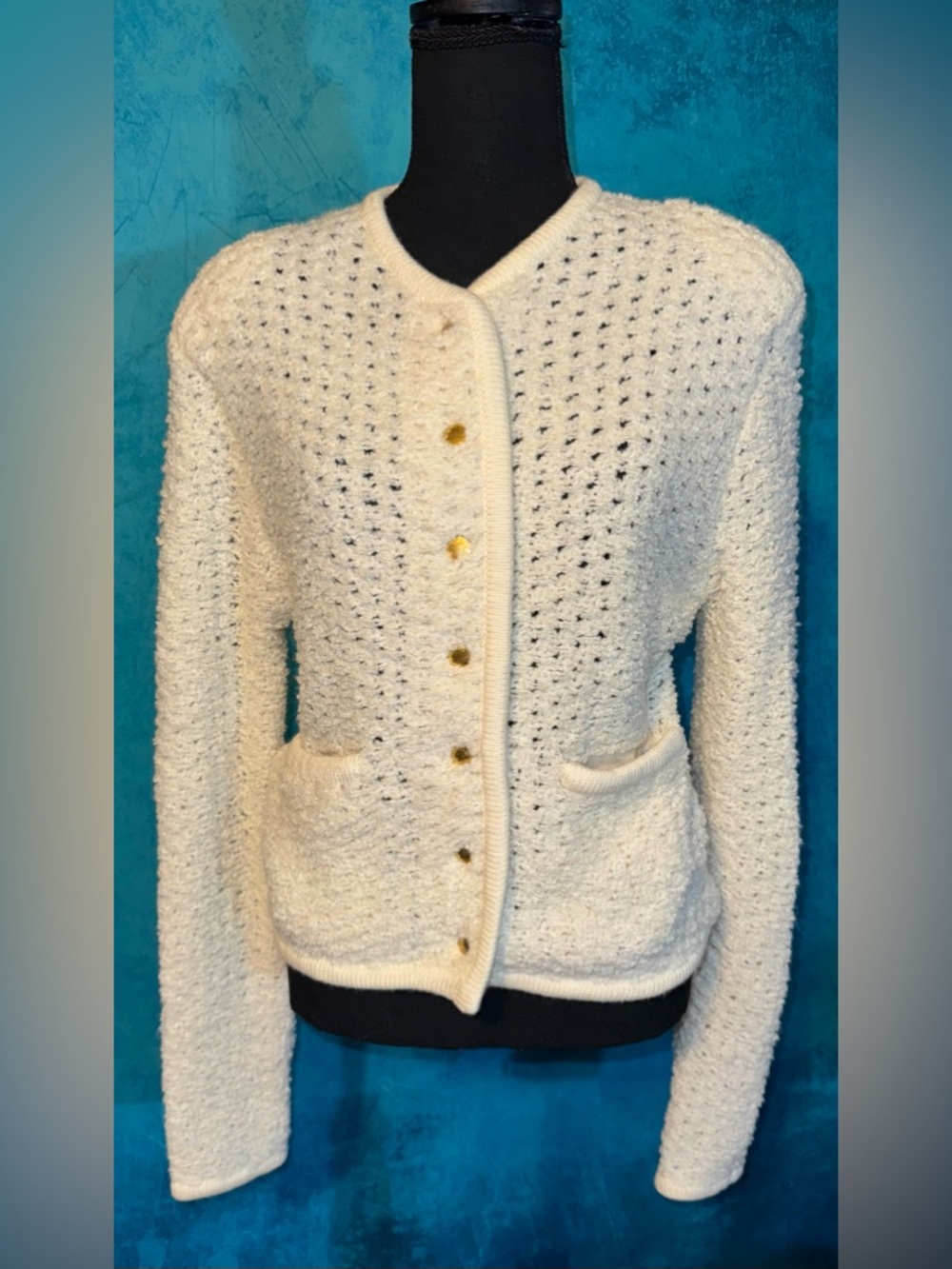STAUD short Cardigan button up, long sleeve with pockets and gold buttons - NEW!